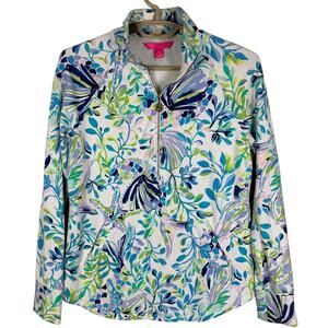 Lilly Pulitzer Small Skipper Popover Resort White Shell Beach 1/2 zip pockets